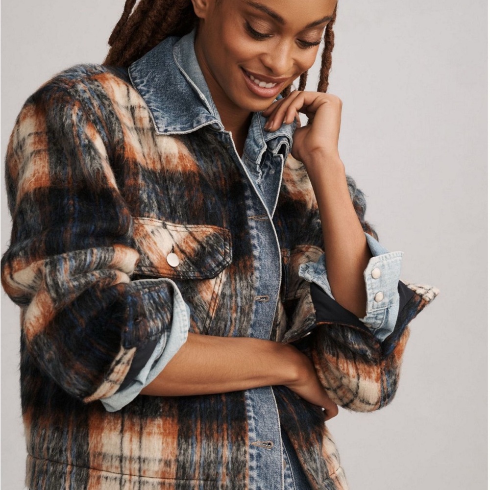 Anthropologie Pilcro Plaid Denim Mix Jacket